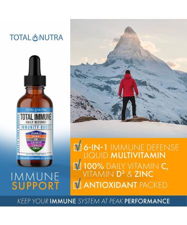 Total Nutra 6-in-1 Liquid Multivitamin with Zinc, Vitamin D3, Vitamin C Elderberry, Echinacea & Ginger - Immunity Drops for Adults & Kids - 4oz Passion Fruit Flavor - Buy Online on GoSupps.com