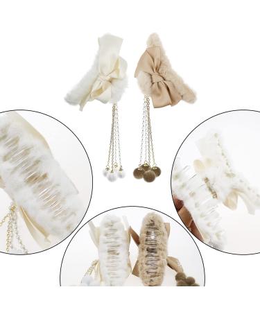 Furry Big Bow Hair Clips 4 Pack with Pearl Pendant - Non-slip Hair Claw Accessories for Women & Girls - Ideal for Thinner to Thick Hair Styling - Buy Online on GoSupps.com