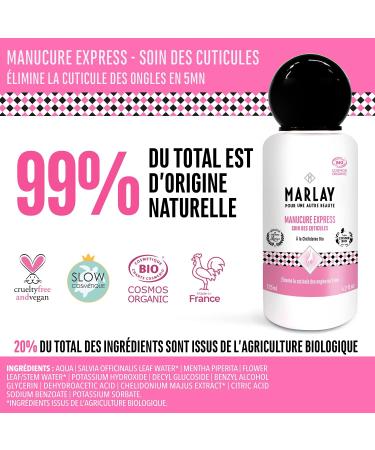 Marlay Cosmetics - Express Manicure Lotion 125 ml - Organic Hand & Nail Care - Dissolves Cuticles & Dead Skin in 5 minutes - Emolliente Water - 99% Natural Origin - Yuka 86/100 - Made in France - Buy Online on GoSupps.com