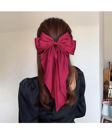 Inilbran Vintage Silk Bow Hair Clips Red Bowknot Long Silk Tail Bow Clip Large Hair Accessories for French Hair Bowknot Clip - Buy Online on GoSupps.com