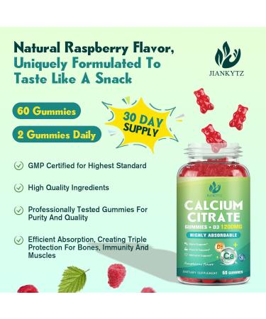 1200mg Calcium Citrate with Vitamin D3 Gummies for Bones, Muscles, Immune Support, Chewable Calcium Citrate with Vitamin D3 K2 C, Magnesium, Zinc, Raspberry - Buy Online on GoSupps.com