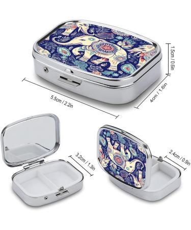 Boho Elephant Print Pill Box | 2 Compartment Medicine Organizer | Portable Decorative Metal Pill Case for Pocket & Purse - International Shipping - Buy Online on GoSupps.com