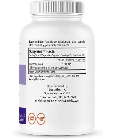 Benfotiamine 150mg (360 Vegetarian Capsules) 3-Pack - No Stearates, No Silicon Dioxide - 120 Count x 3 - Buy Online on GoSupps.com
