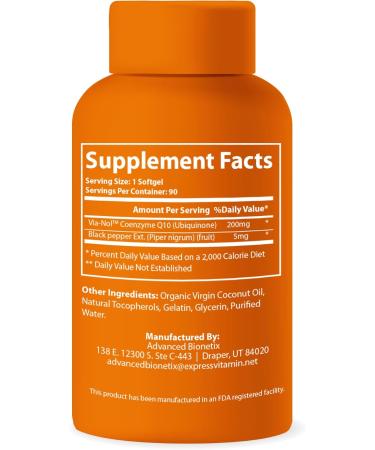 Advanced Absorption CoQ10 200mg with Black Pepper Extract - Antioxidant Supplement for Heart & Brain Health Organic & Gluten Free 90 Softgels - Buy Online on GoSupps.com