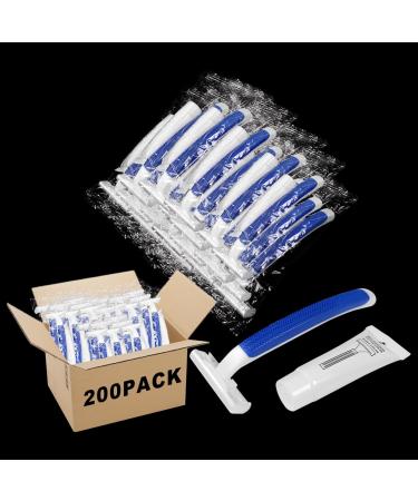 Disposable Razors in Bulk razors individually wrapped bulk Twin Blade Razors with Clear Safety Cap and Shaving Cream Razors For Homeless Hotel Air Bnb Shelter/Homeless/Travel(200 PCS)