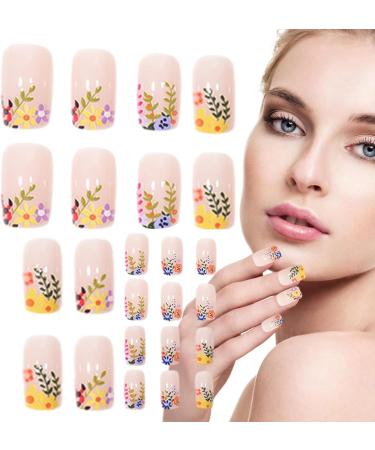 Huyath Press On Nails - Square Flower False Nails - Long Lasting and Detachable Artificial Short False Nails for Girls Women - Buy Online on GoSupps.com