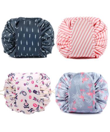 4 pieces lazy cosmetic bag portable large capacity make-up pockets multifunctional cording train travel waterproof cultural bag for women and girls
