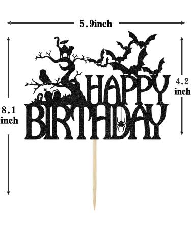 Ferastar Halloween Happy Birthday Cake Topper Spooky Haunted House Black Glitter Cake Supplies Creepy Birthday Themed Party Decor Black Glitter - Buy Online on GoSupps.com