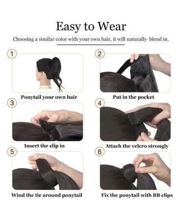Wavy Straight Ponytail Extension - Wrap Around Pocket Hairpiece for Women - 18 Inch - Black/Brown/Blonde - Pack of 1 - Buy Online on GoSupps.com