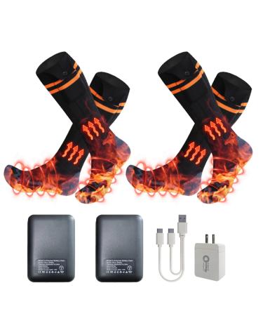 Heat Socks for Women Men with 5000mAh Power Bank, 2 Pairs Rechargeable Electic Heated Socks with 4 Levels Heating Socks, Winter Warm Socks for Outdoor/Sports/Huting/Fishing/Camping Large