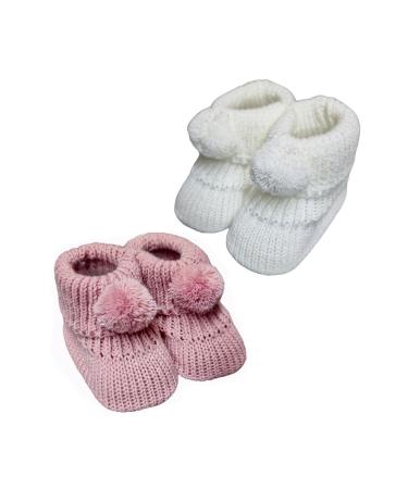 Royal Icon Newborn Baby Booties 0-3 Months Baby Boys Girls Pom Pom Booties Adorable Warm Soft Stylish Bootees Ideal for Indoor and Outdoor Use RI408 3 Months Rose Gold White Ri377
