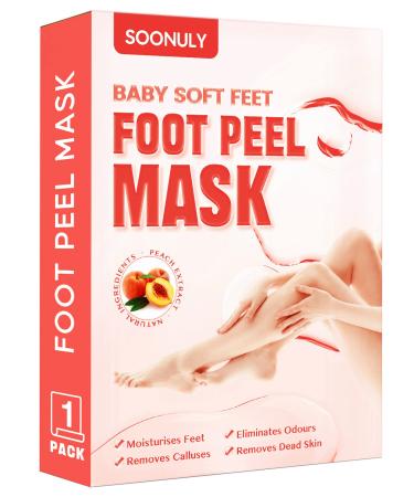 Soonuly Foot Peel Mask with Peach - 1 Pack Exfoliating Foot Mask for Dry Cracked Feet Dead Skin and Calluses - Foot Mask Peel for Baby Soft Feet Peeling Mask Peach 1 pair