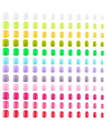288 Pieces 12 Sets Short Press on Nails Square Fake Nails Glossy Glue on Nails Artificial Full Cover False Nails Solid Color Acrylic Nail Tips (Candy Colors) - Buy Online on GoSupps.com