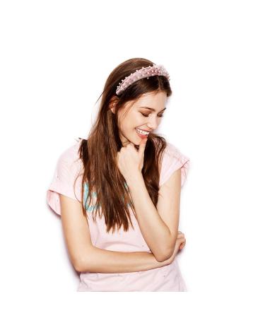 Velvet Vintage Pearls Headband Set - 3 Piece Twisted Hair Hoop for Women in Beige, Pink, Pale Mauve - Stylish Hair Accessories - Buy Online on GoSupps.com