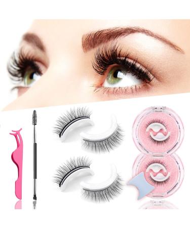 2 Pairs 2023 Reusable Self Adhesive Eyelashes No Glue or Eyeliner Needed Easy to Put on Natural Look Waterproof False Lashes with Eyelash Curler and Brush for Women