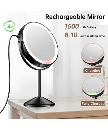 Anfauny 8 Lighted Makeup Mirror - Rechargeable Double Sided 1X/10X LED Magnifying Vanity Mirror | 3 Color Lights, Stepless Dimming, 360 Swivel Touch Screen - Cordless Cosmetic Mirror Black - Buy Online on GoSupps.com