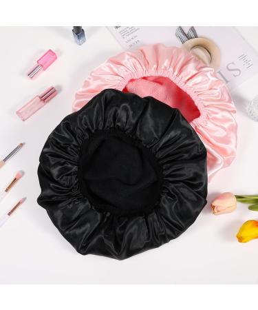 loraleo 2Pcs Shower Caps for Women Reusable Extra Large Shower Cap Bonnet de Douche Triple Layers Bathing Cap with Terry Cloth Liner Silky Satin Waterproof Bath Caps for Long Short Hair - Buy Online on GoSupps.com