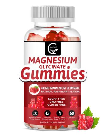 Magnesium Glycinate Gummies 400mg  Magnesium L-Threonate 200mg - Chelated Magnesium Potassium Complex Supplement with VitD  B6  CoQ10  Supports for Memory  Calm  Mood & Sleep - 60 Raspberry Gummies