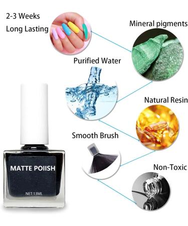 Black Nail Polish - Quick Dry Matte Black Nail Varnish 7 Days Lasting Nail Polish in Water Based Formula/Odorless & Easy to Apply No Need Baking Nail Polish (Black) - Buy Online on GoSupps.com