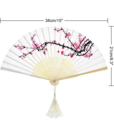 2-Piece Folding Bamboo Hand Fans with Tassel - White Cherry - Perfect for Gifts & Wall Decoration | Traditional Women's Handheld Fans - Buy Online on GoSupps.com