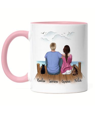 Kiddle design couple with cat cup pink personalized cat owner gift cat lovers couple cat cat mom dad cat mom katzenpapa