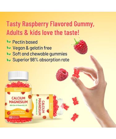 Calcium Gummies with Magnesium, Zinc, Vitamin D3 & B12, Calcium Supplements for Women Men, Support Bone, Muscle and Immunity, 60 Vegan Raspberry Flavor Gummies Raspberry 60 Count (Pack of 1) - Buy Online on GoSupps.com
