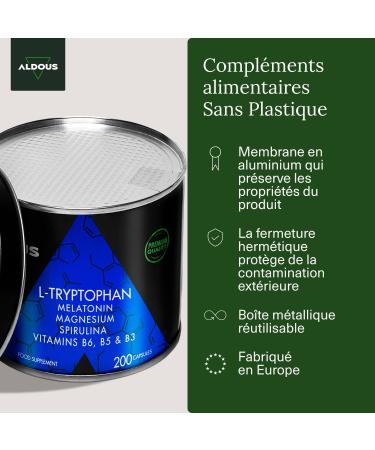 200 Tryptophan Capsules 600 mg + Melatonin and Mangesium + Vitamins B6 B5 B3 + Spirulina | Highly Dosed for a Restorative Sleep | 1.78mg Melatonin | L Triptophan For Good Sleep - Buy Online on GoSupps.com