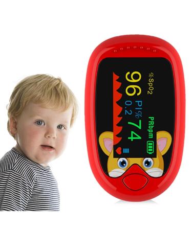 Pulse Oximeter for Kids (Aged 2-12) Rechargeable Children Oxygen and Heart Monitor Fingertip Blood Oxygen Meter Lanyard Portable Digital Oxygen Saturation Monitor (red)