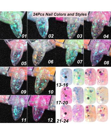 Holographic Nail Art Glitter & Iridescent Flakes - 12 Grids Mermaid Sequins for DIY Nail Design & Decoration | Colorful Fluorescent Supplies - Buy Online on GoSupps.com
