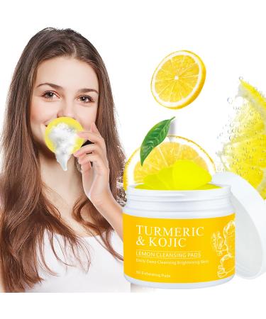 Turmeric Kojic Acid Cleansing Pads for face Brightening Kojic and Turmeric Lemon Exfoliating Pads Facial Resurfacing Pads Face Wipes Peel Pads for Dark Spots Exfoliant Pads for Face 50 Pads