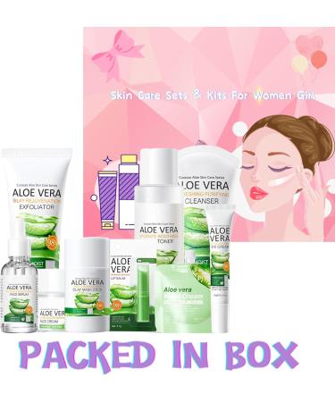 Teenage Girls Aloe Vera Skin Care Set - 9PCS Gift Kit with Cleanser, Toner, Serum, Face Cream, Eye Cream, Hand Cream, Clay Mask Stick, Lip Balm - Skincare for Teens - Buy Online on GoSupps.com