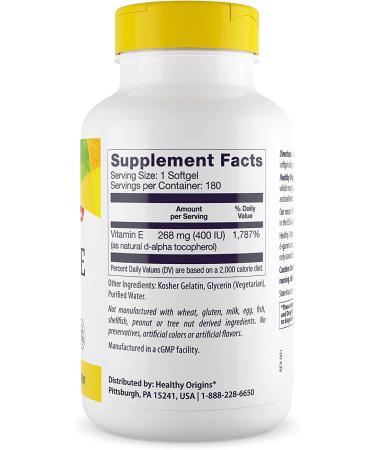 Healthy Origins Vitamin E 400 IU - Natural Mixed Tocopherols, 180 Softgel Capsules - Buy Online on GoSupps.com