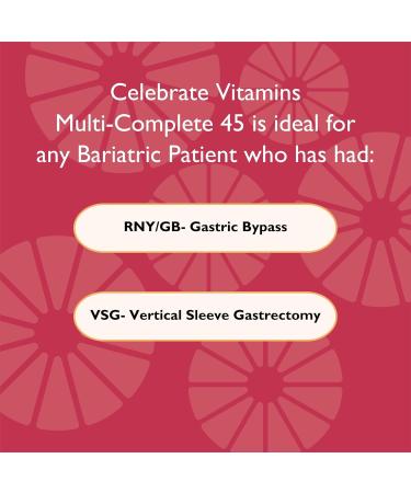 Celebrate Vitamins Multi-Complete Chewables 45mg Iron Daily Bariatric Multivitamin for Sleeve Gastrectomy and Gastric Bypass Surgery Patients Essential Vitamins & Minerals - Berry (60 Tablets) - Buy Online on GoSupps.com