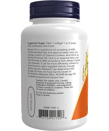 Now Foods Borage Oil 1000 mg - GLA 60 Softgels | Premium Omega-6 Supplement - Buy Online on GoSupps.com