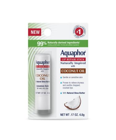 Aquaphor Naturally Inspired Lip Repair Stick with Coconut Oil and Natural Shea Butter Hydrating Lip Balm Immediately Relieves Dryness 0.17 Oz Stick
