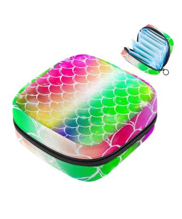 Women bands storage pocket menstrual cup pocket girl travel big capacity make-up women bandage organizer rainbow dandruff mermaid color 3 4.7x6.6x6.6 in/12x17x17 cm