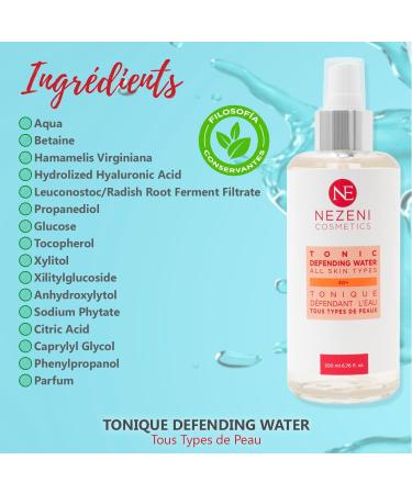 Nezeni Tonique Defending Water 200 ml | 8 active ingredients | Hyaluronic acid witch hazel extract and microalgae extracts | Vegan | For all skin types | LOW IN PRESERVATIVES - Buy Online on GoSupps.com
