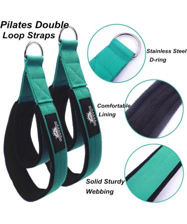 Lights Mountain Pilates Double Loop Straps - 1 Pair, D-Ring Handle, Yoga Exercise Accessories for Home Gym - Lake Green M - Buy Online on GoSupps.com