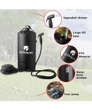 Dr. Prepare 4 Gallon Camping Shower Bag with Upgraded Screw Lid, Pressure Foot Pump, and Handy Nozzle - Portable Solar Shower for Beach, Camping, Hiking Trip - Buy Online on GoSupps.com
