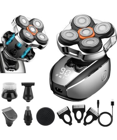 New 5 Blades Magnetic Electric Shaver Set Easy Cleaning Save Time Upgraded IPX7 Waterproof Head Shaver LED Display USB-C Rechargeable Electric Razor Cordless Rotary Shaver with Pop-up Trimmer