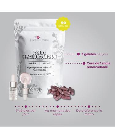 DIETI NATURA - Hyaluronic Acid - Anti-Aging Action - Firm & Plumped Skin - With Marine Collagen & Vitamin C & E - Non-GMO & Gluten Free - Made in France - 90 Capsules - 300mg - Buy Online on GoSupps.com