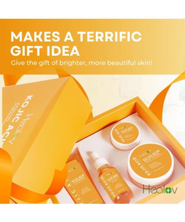 Kojic Acid Skincare Set - Brightening Soap Exfoliating Scrub Face Cream & Serum for Hyperpigmentation & Dark Spot Correction with Turmeric & Papaya - International Shipping Available - Buy Online on GoSupps.com