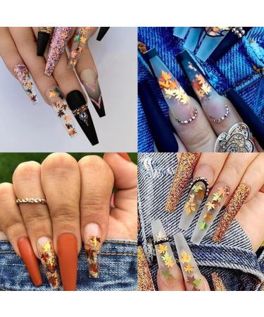 6 Grids 3D Maple Leaf Glitter Nail Sequins - Autumn Nail Art Stickers & Decals | Holographic Leaf Charms for Acrylic Nails | Fall Glitter Designs in Gold Yellow & Red - Buy Online on GoSupps.com