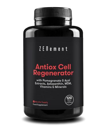 Antioxidant Cell Regenerator Anti-Aging 120 Capsules with Pomegranate A a Astaxanthin MSM Vitamins C E & Minerals (Zinc Selenium and Copper) | 100% Natural Vegan | Zenement
