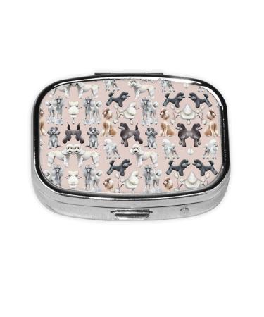 Poodles Dogs Stylish Square Pill Box Portable and Lightweight Electroplated Material Two Plastic Partitions to Ensure Safety of Your Medications
