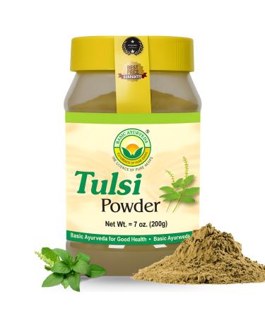BASIC AYURVEDA Tulsi Powder 7.05 Oz (200g) | Holy Basil Leaf Powder for Tea, Skin Care & Hair | Supports Detox, Natural Energy, Daily Balance | Non-GMO, Vegan, Gluten-Free 7.05 Ounce (Pack of 1)