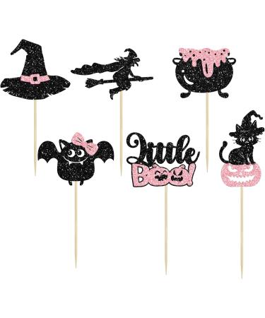 Gyufise 24Pcs Halloween Cupcake Toppers Glitter Pink Ghost Little Boo Bat Witch Cat Pumpkin Cupcake for Halloween Theme Baby Shower Birthday Party Cake Decorations Supplies Pattern 23 - Buy Online on GoSupps.com