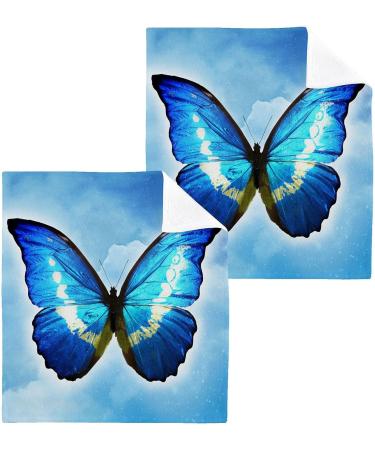 SUABO Cotton Bath Washcloths Set - Butterfly Blue Sky Design | Absorbent & Quick Drying Face Cloths for Bathroom, Spa, Gym, Kitchen - Pack of 2 - Buy Online on GoSupps.com