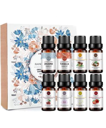 Essential Oils Set - Top 8 Blends for Diffusers Candle Making Scents Fragrance Aromatherapy Gifts - Coconut Vanilla Jasmine Cherry White Musk Freesia Strawberry Passion Fruit (10mL)