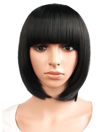 MapofBeauty for the time natural short straight wigs smooth bangs wigs-black-ladies black-brown - Buy Online on GoSupps.com
